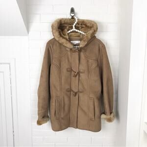 Liz Claiborne Vintage Faux Fur Faux Suede Brown Toggle Jacket Size L